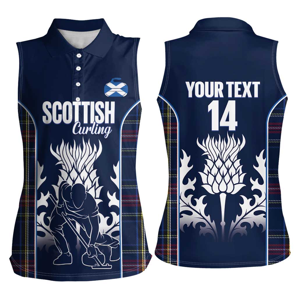 Custom Scotland Curling Women Sleeveless Polo Shirt Scottish Thistle Mix Tartan Pattern - Wonder Print Shop