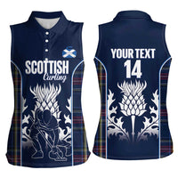 Custom Scotland Curling Women Sleeveless Polo Shirt Scottish Thistle Mix Tartan Pattern - Wonder Print Shop