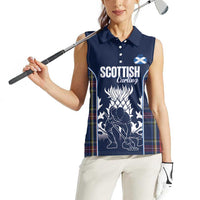 Custom Scotland Curling Women Sleeveless Polo Shirt Scottish Thistle Mix Tartan Pattern - Wonder Print Shop