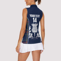 Custom Scotland Curling Women Sleeveless Polo Shirt Scottish Thistle Mix Tartan Pattern - Wonder Print Shop