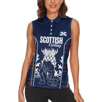 Custom Scotland Curling Women Sleeveless Polo Shirt Scottish Thistle Mix Tartan Pattern - Wonder Print Shop