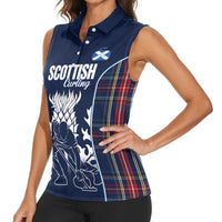 Custom Scotland Curling Women Sleeveless Polo Shirt Scottish Thistle Mix Tartan Pattern - Wonder Print Shop
