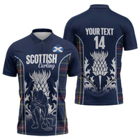 Custom Scotland Curling Zipper Polo Shirt Scottish Thistle Mix Tartan Pattern - Wonder Print Shop