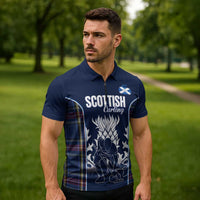 Custom Scotland Curling Zipper Polo Shirt Scottish Thistle Mix Tartan Pattern - Wonder Print Shop