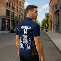 Custom Scotland Curling Zipper Polo Shirt Scottish Thistle Mix Tartan Pattern - Wonder Print Shop