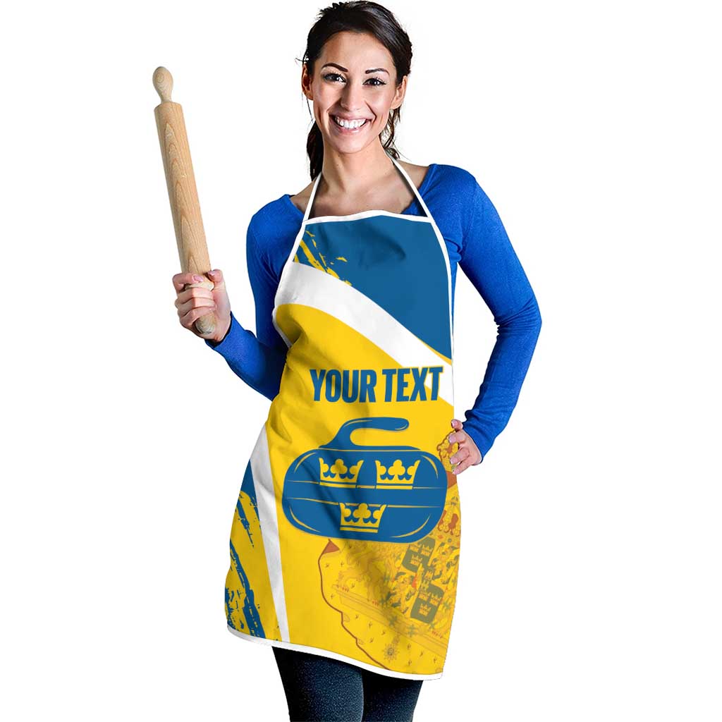 Custom Sweden Curling Apron Konungariket Sverige Tre Kronor Grunge Style - Wonder Print Shop