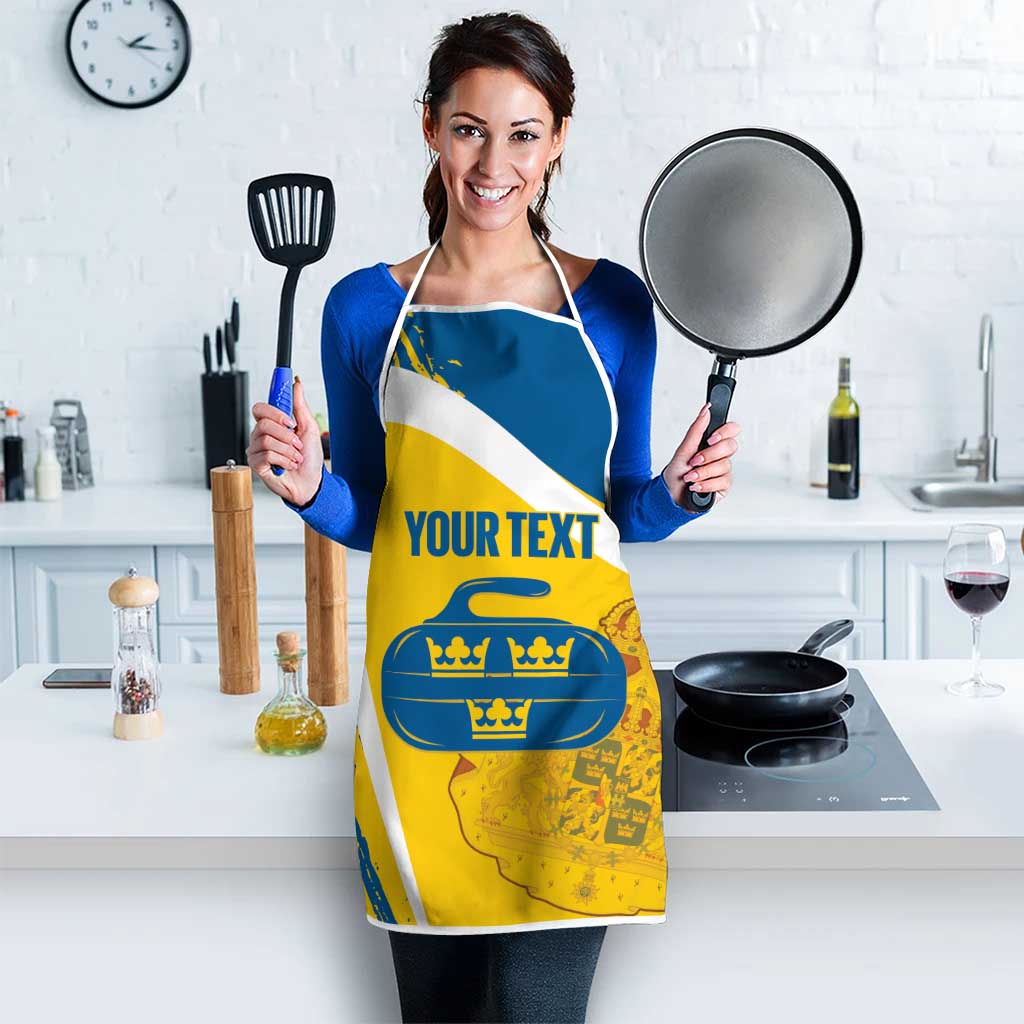 Custom Sweden Curling Apron Konungariket Sverige Tre Kronor Grunge Style - Wonder Print Shop