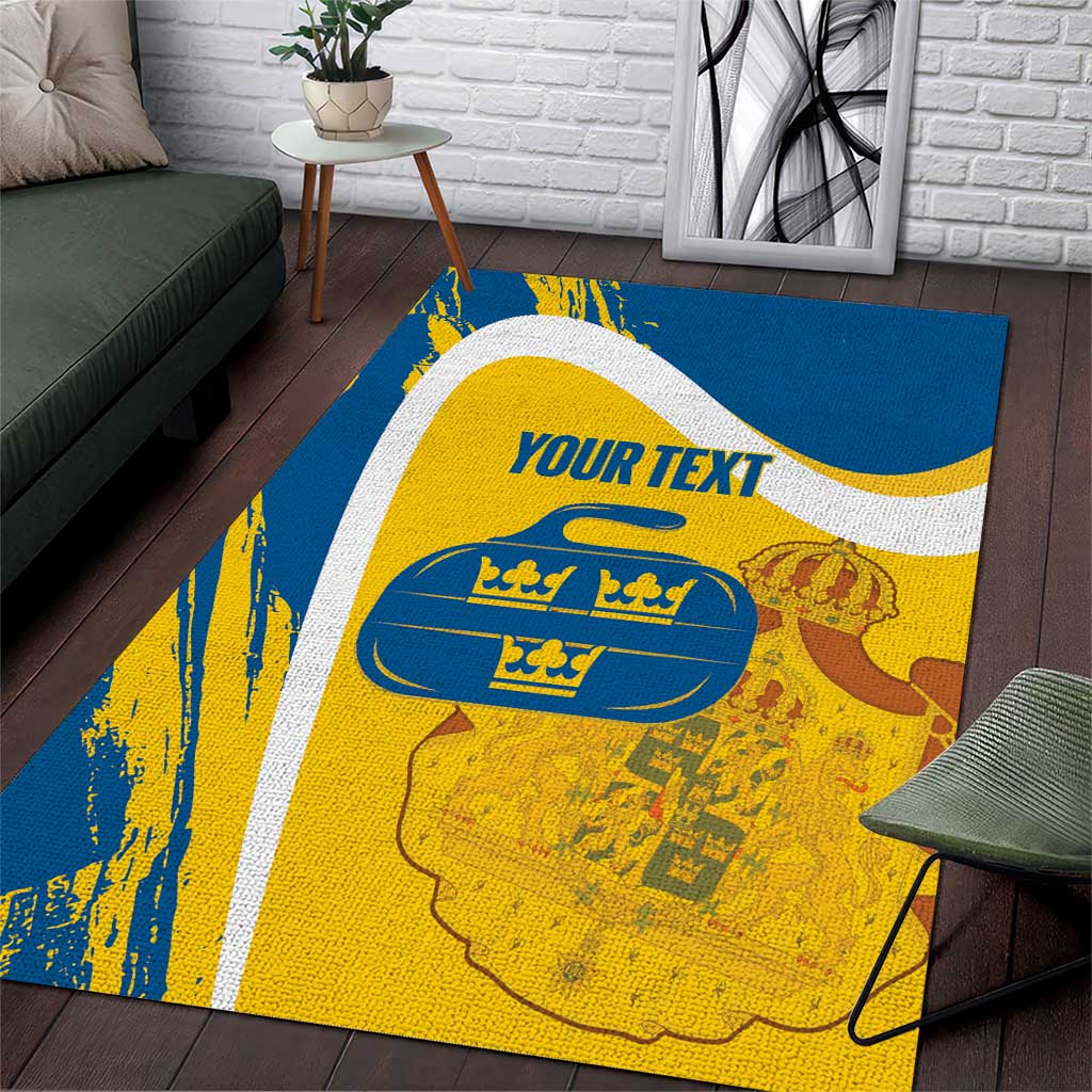 Custom Sweden Curling Area Rug Konungariket Sverige Tre Kronor Grunge Style - Wonder Print Shop