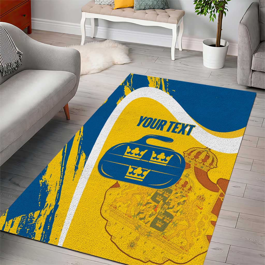 Custom Sweden Curling Area Rug Konungariket Sverige Tre Kronor Grunge Style - Wonder Print Shop