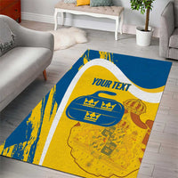 Custom Sweden Curling Area Rug Konungariket Sverige Tre Kronor Grunge Style - Wonder Print Shop