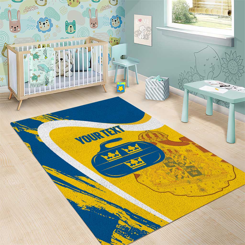 Custom Sweden Curling Area Rug Konungariket Sverige Tre Kronor Grunge Style - Wonder Print Shop