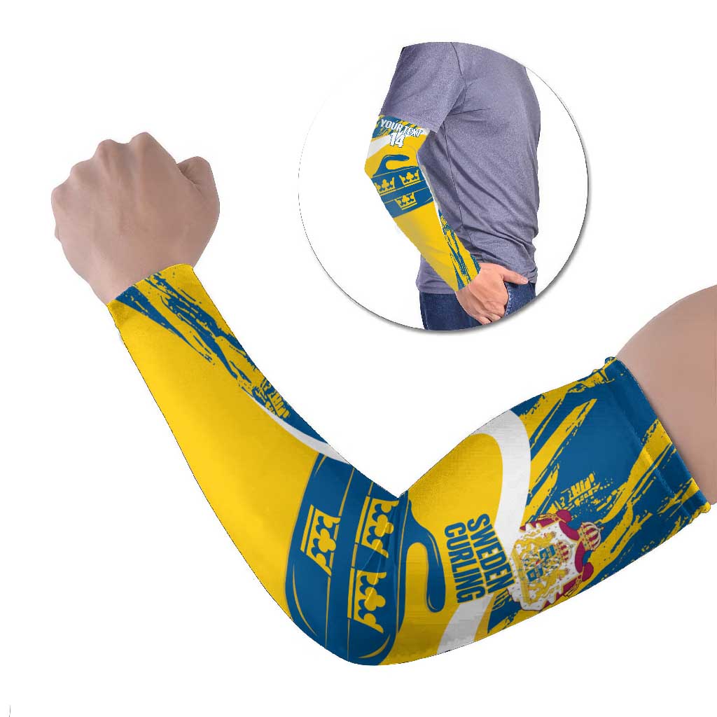Custom Sweden Curling Arm Sleeves Konungariket Sverige Tre Kronor Grunge Style - Wonder Print Shop