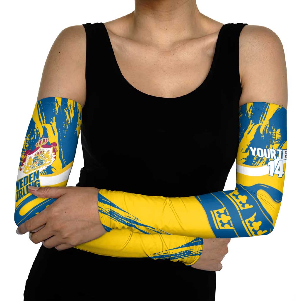 Custom Sweden Curling Arm Sleeves Konungariket Sverige Tre Kronor Grunge Style - Wonder Print Shop