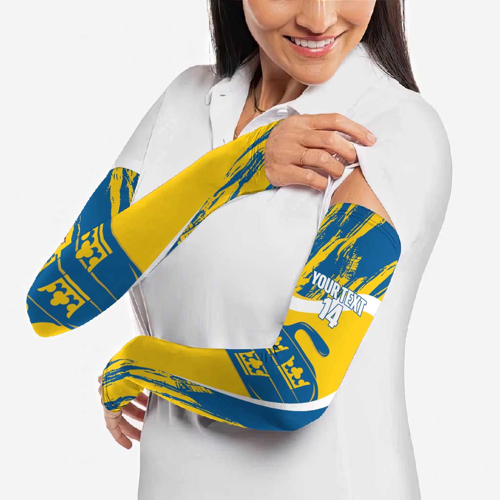 Custom Sweden Curling Arm Sleeves Konungariket Sverige Tre Kronor Grunge Style - Wonder Print Shop