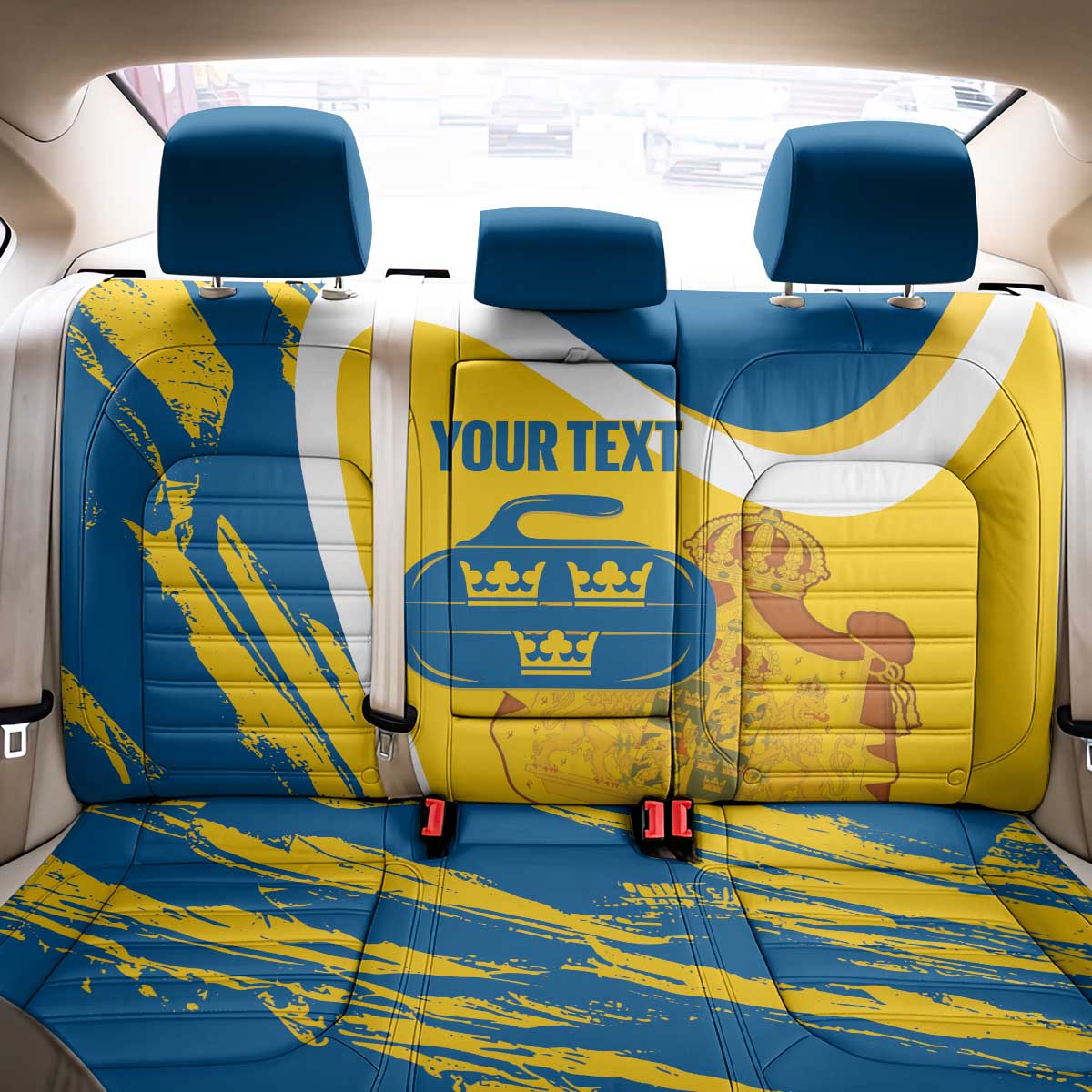Custom Sweden Curling Back Car Seat Cover Konungariket Sverige Tre Kronor Grunge Style - Wonder Print Shop