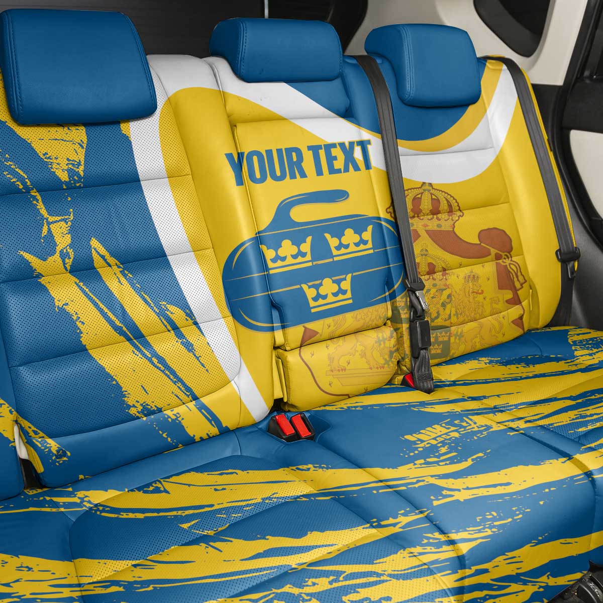 Custom Sweden Curling Back Car Seat Cover Konungariket Sverige Tre Kronor Grunge Style - Wonder Print Shop