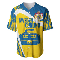 Custom Sweden Curling Baseball Jersey Konungariket Sverige Tre Kronor Grunge Style - Wonder Print Shop