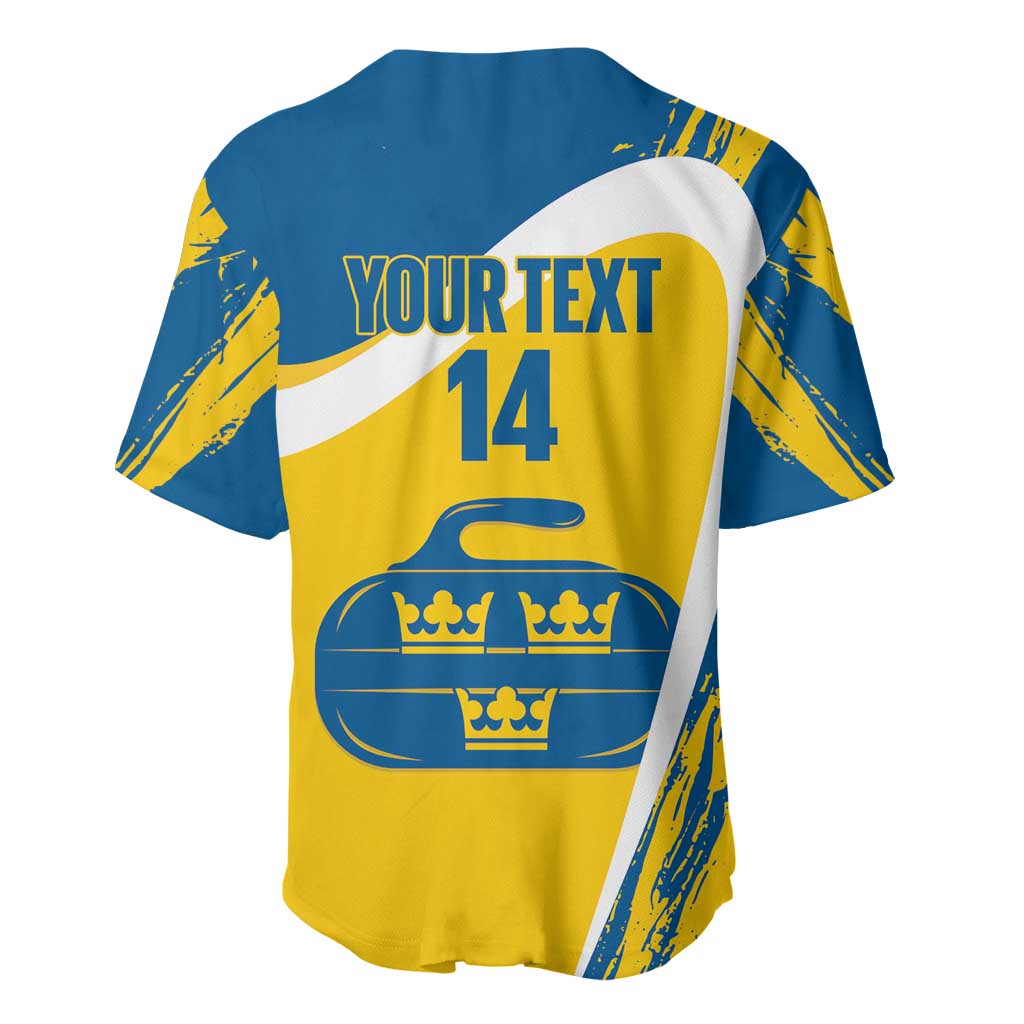 Custom Sweden Curling Baseball Jersey Konungariket Sverige Tre Kronor Grunge Style - Wonder Print Shop