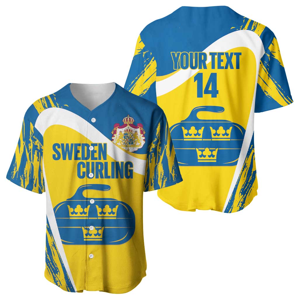 Custom Sweden Curling Baseball Jersey Konungariket Sverige Tre Kronor Grunge Style - Wonder Print Shop