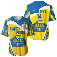 Custom Sweden Curling Baseball Jersey Konungariket Sverige Tre Kronor Grunge Style - Wonder Print Shop