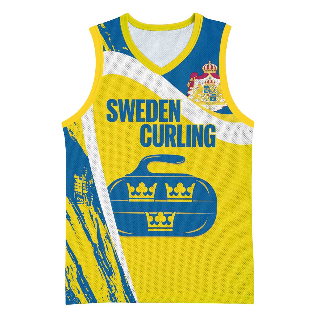 Custom Sweden Curling Basketball Jersey Konungariket Sverige Tre Kronor Grunge Style - Wonder Print Shop