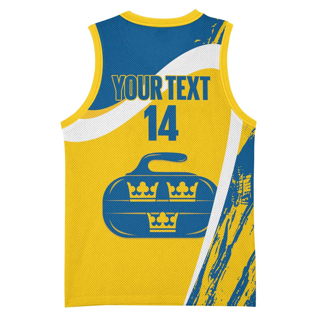 Custom Sweden Curling Basketball Jersey Konungariket Sverige Tre Kronor Grunge Style - Wonder Print Shop