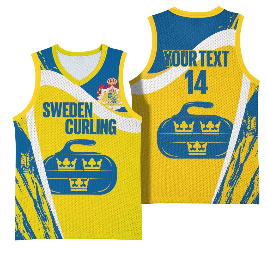 Custom Sweden Curling Basketball Jersey Konungariket Sverige Tre Kronor Grunge Style - Wonder Print Shop