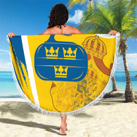 Custom Sweden Curling Beach Blanket Konungariket Sverige Tre Kronor Grunge Style - Wonder Print Shop