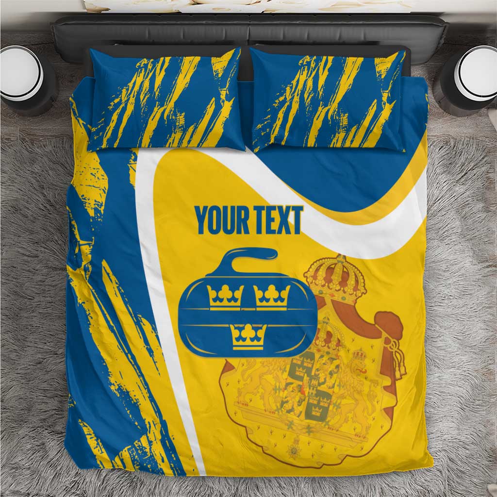 Custom Sweden Curling Bedding Set Konungariket Sverige Tre Kronor Grunge Style - Wonder Print Shop