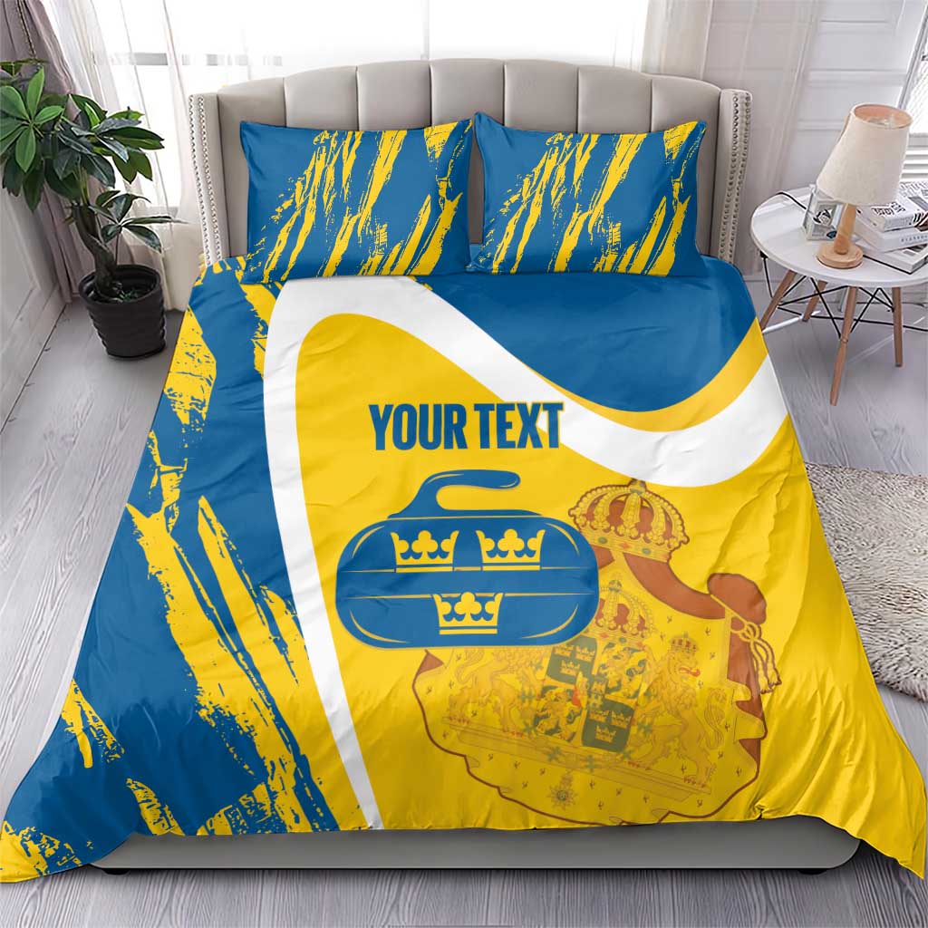 Custom Sweden Curling Bedding Set Konungariket Sverige Tre Kronor Grunge Style - Wonder Print Shop