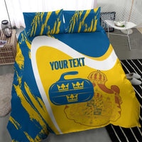 Custom Sweden Curling Bedding Set Konungariket Sverige Tre Kronor Grunge Style - Wonder Print Shop