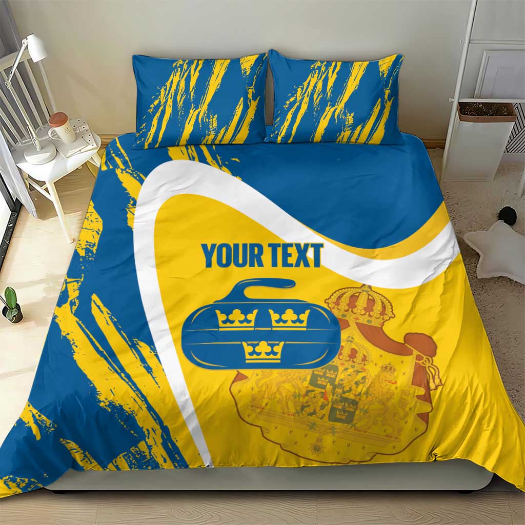 Custom Sweden Curling Bedding Set Konungariket Sverige Tre Kronor Grunge Style - Wonder Print Shop