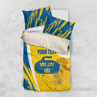 Custom Sweden Curling Bedding Set Konungariket Sverige Tre Kronor Grunge Style - Wonder Print Shop