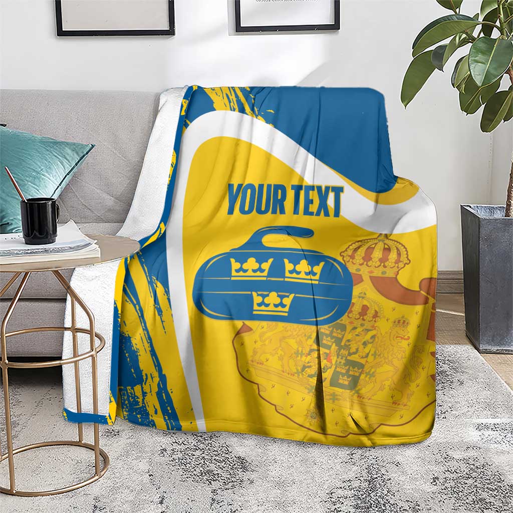 Custom Sweden Curling Blanket Konungariket Sverige Tre Kronor Grunge Style - Wonder Print Shop