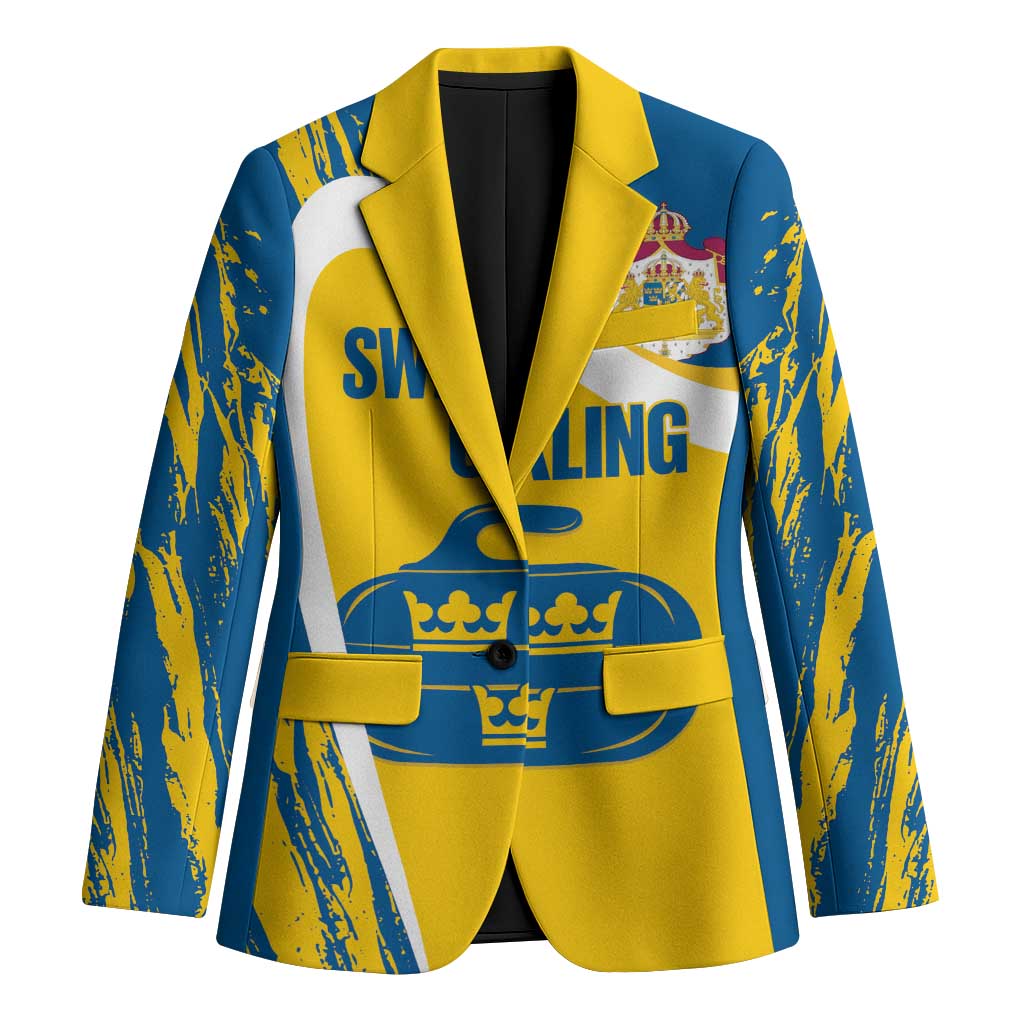 Custom Sweden Curling Blazer Konungariket Sverige Tre Kronor Grunge Style - Wonder Print Shop