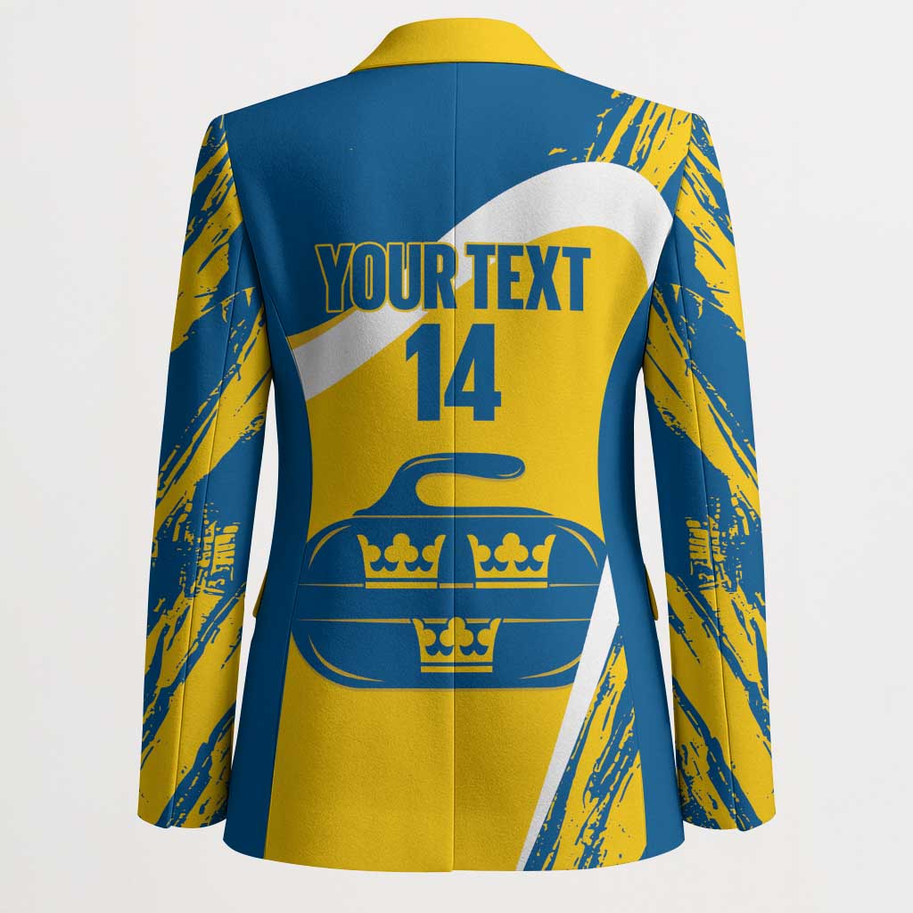 Custom Sweden Curling Blazer Konungariket Sverige Tre Kronor Grunge Style - Wonder Print Shop