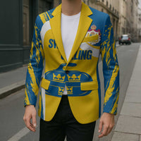 Custom Sweden Curling Blazer Konungariket Sverige Tre Kronor Grunge Style - Wonder Print Shop