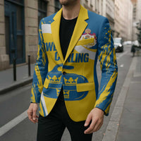 Custom Sweden Curling Blazer Konungariket Sverige Tre Kronor Grunge Style - Wonder Print Shop