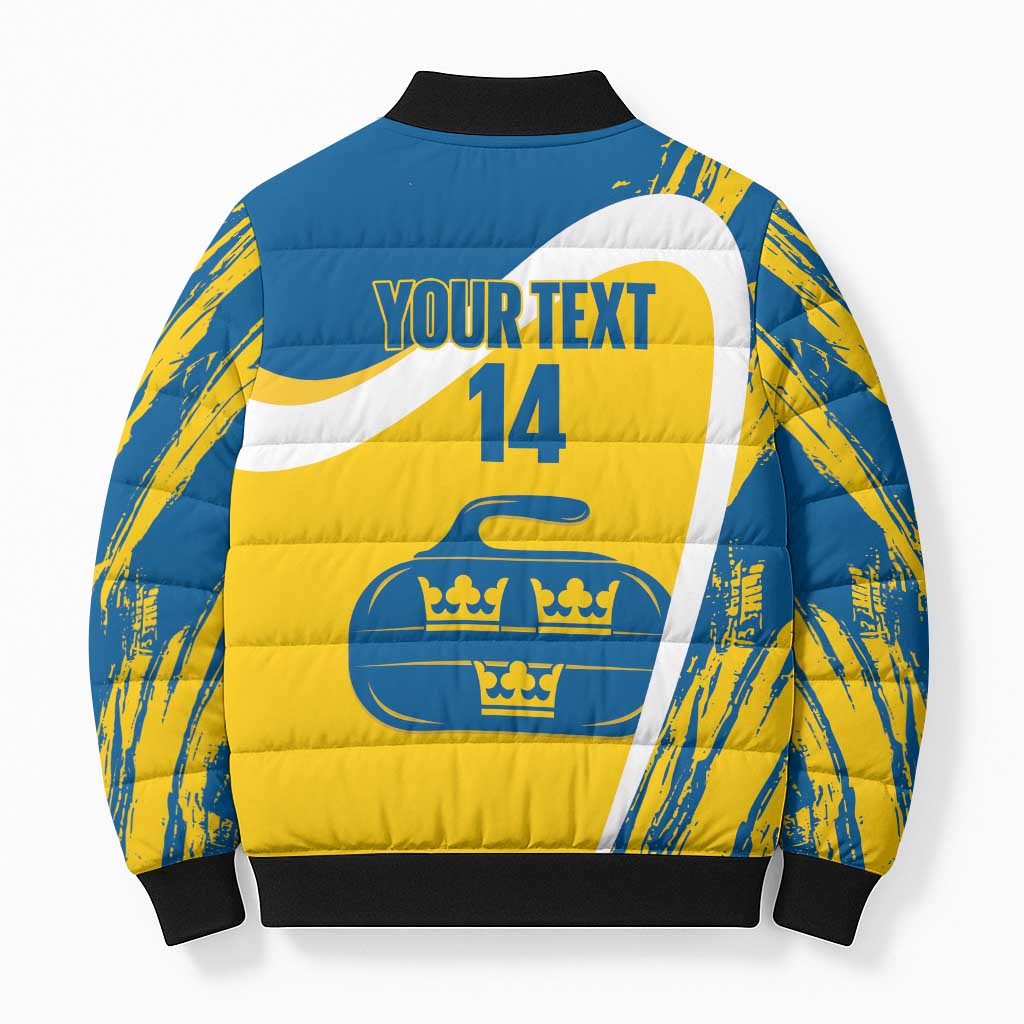 Custom Sweden Curling Bomber Puffer Jacket Konungariket Sverige Tre Kronor Grunge Style - Wonder Print Shop