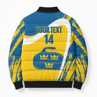 Custom Sweden Curling Bomber Puffer Jacket Konungariket Sverige Tre Kronor Grunge Style - Wonder Print Shop