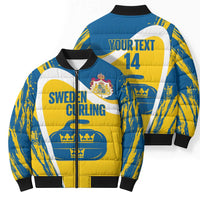 Custom Sweden Curling Bomber Puffer Jacket Konungariket Sverige Tre Kronor Grunge Style - Wonder Print Shop