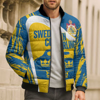 Custom Sweden Curling Bomber Puffer Jacket Konungariket Sverige Tre Kronor Grunge Style - Wonder Print Shop