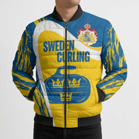 Custom Sweden Curling Bomber Puffer Jacket Konungariket Sverige Tre Kronor Grunge Style - Wonder Print Shop