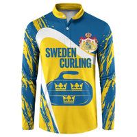 Custom Sweden Curling Button Sweatshirt Konungariket Sverige Tre Kronor Grunge Style - Wonder Print Shop