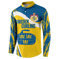 Custom Sweden Curling Button Sweatshirt Konungariket Sverige Tre Kronor Grunge Style - Wonder Print Shop