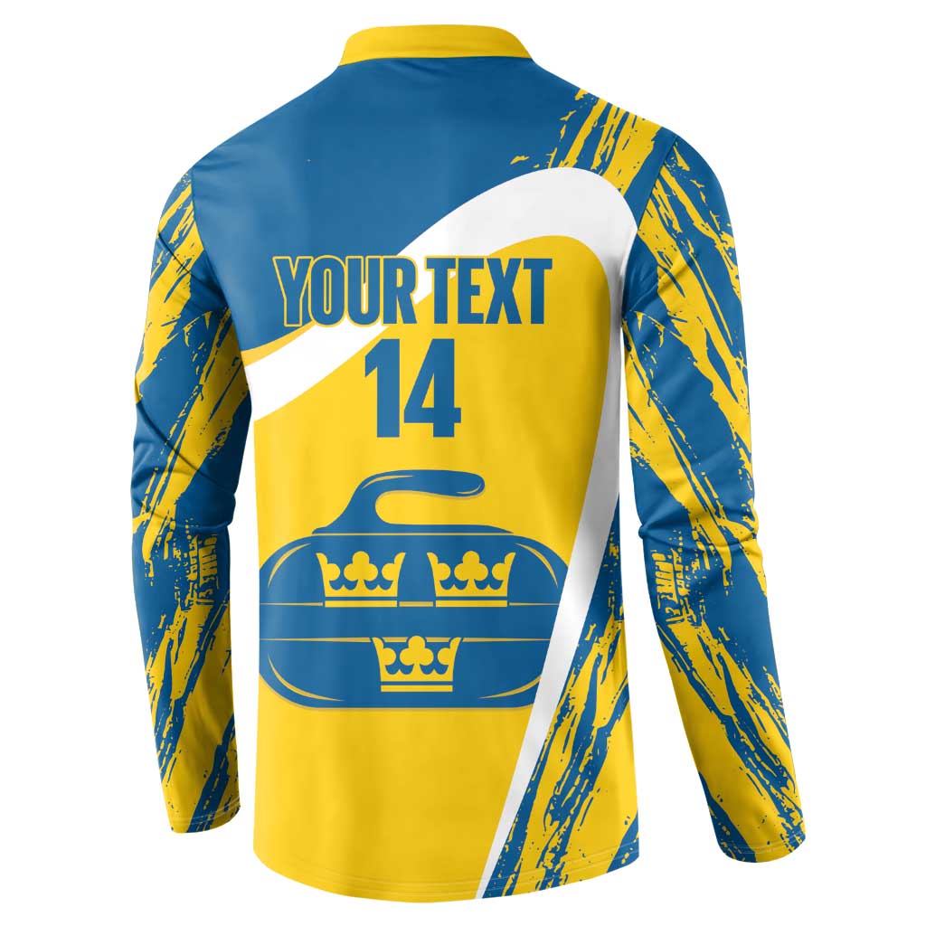 Custom Sweden Curling Button Sweatshirt Konungariket Sverige Tre Kronor Grunge Style - Wonder Print Shop
