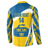 Custom Sweden Curling Button Sweatshirt Konungariket Sverige Tre Kronor Grunge Style - Wonder Print Shop