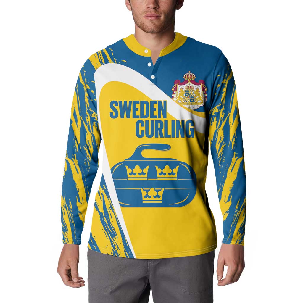 Custom Sweden Curling Button Sweatshirt Konungariket Sverige Tre Kronor Grunge Style - Wonder Print Shop