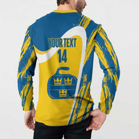 Custom Sweden Curling Button Sweatshirt Konungariket Sverige Tre Kronor Grunge Style - Wonder Print Shop