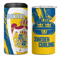 Custom Sweden Curling 4 in 1 Can Cooler Tumbler Konungariket Sverige Tre Kronor Grunge Style - Wonder Print Shop